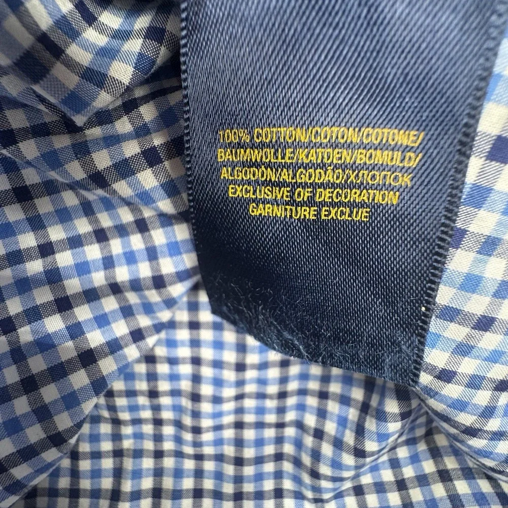 Ralph Lauren Button Up Shirt Boys L 14-16 Blue Gingham Pony Logo Preppy